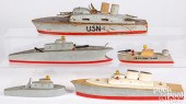 FIVE WOODEN TOY BOATSFive wood