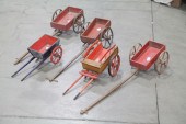 FIVE WOODEN TOY WAGONS.  Ameri