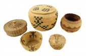 FIVE WOVEN BASKETS INCLUDING T