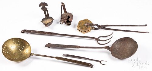 FIVE WROUGHT IRON LONG HANDLED