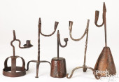FIVE WROUGHT IRON RUSH LIGHT H