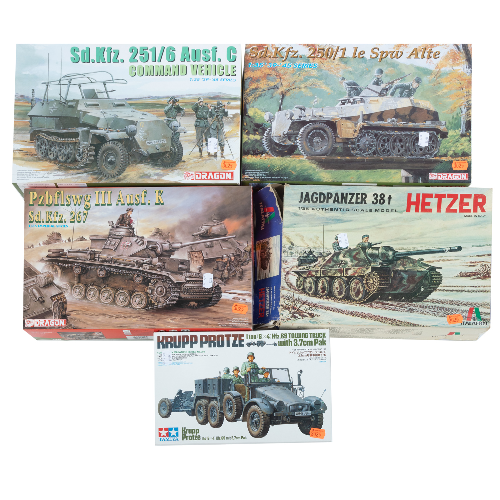 FIVE WWII GERMAN TANKS & VEHICLES