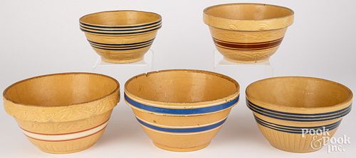 FIVE YELLOWWARE MIXING BOWLSFive
