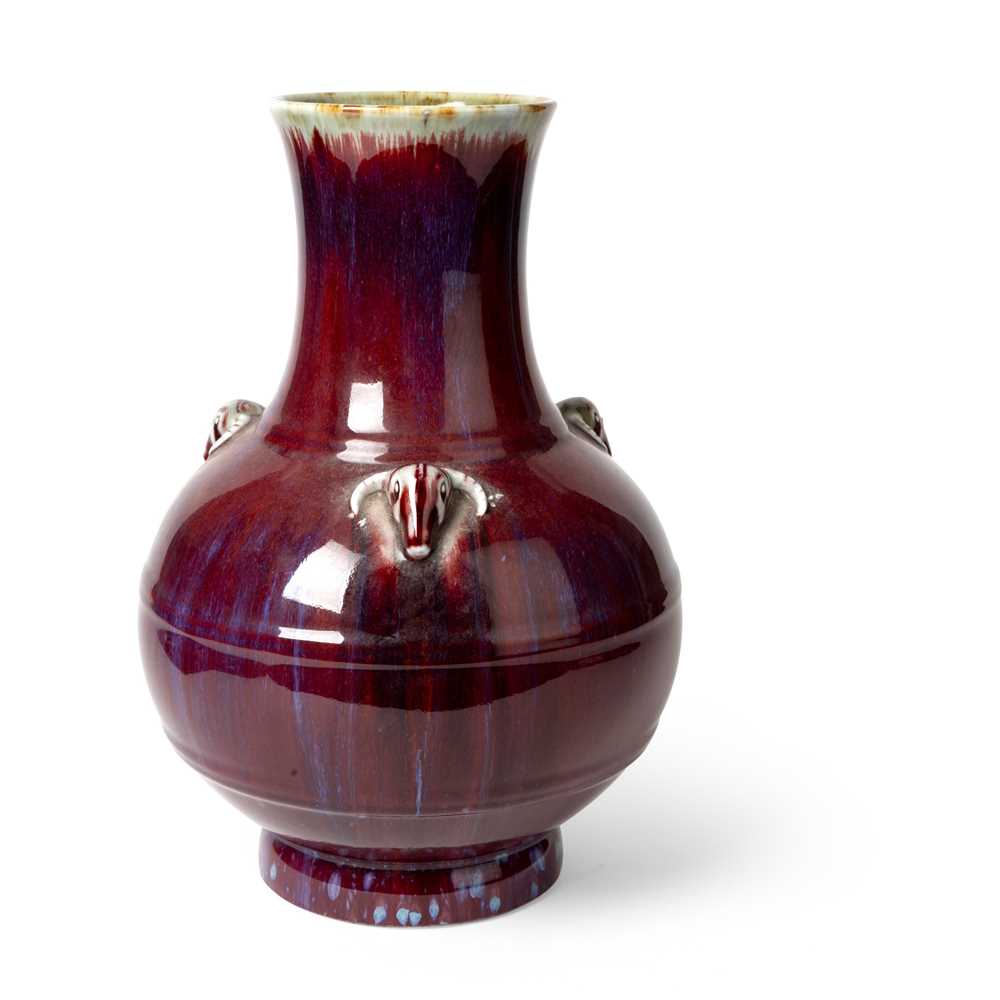 FLAMBÉ-GLAZED 'RAM-HANDLED' VASE,