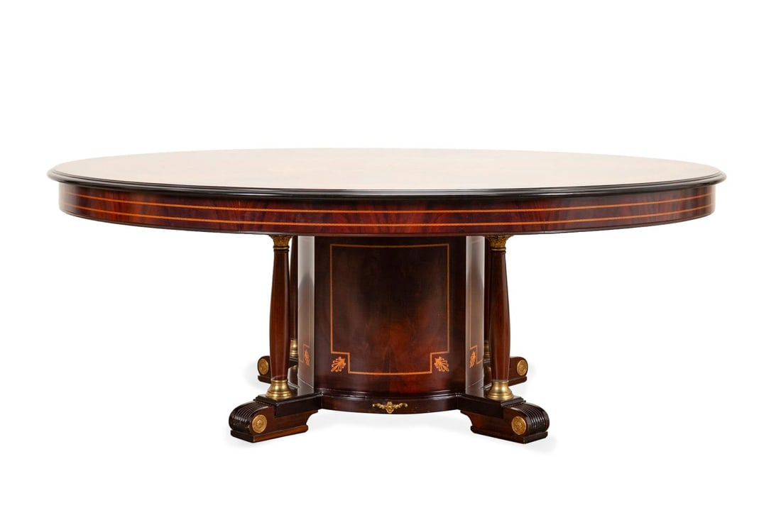 FLAME MAHOGANY INLAID DINING TABLE,