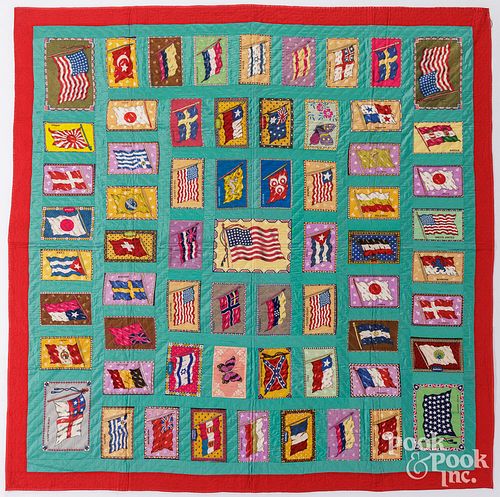 FLANNEL TOBACCO FLAG QUILT, EARLY