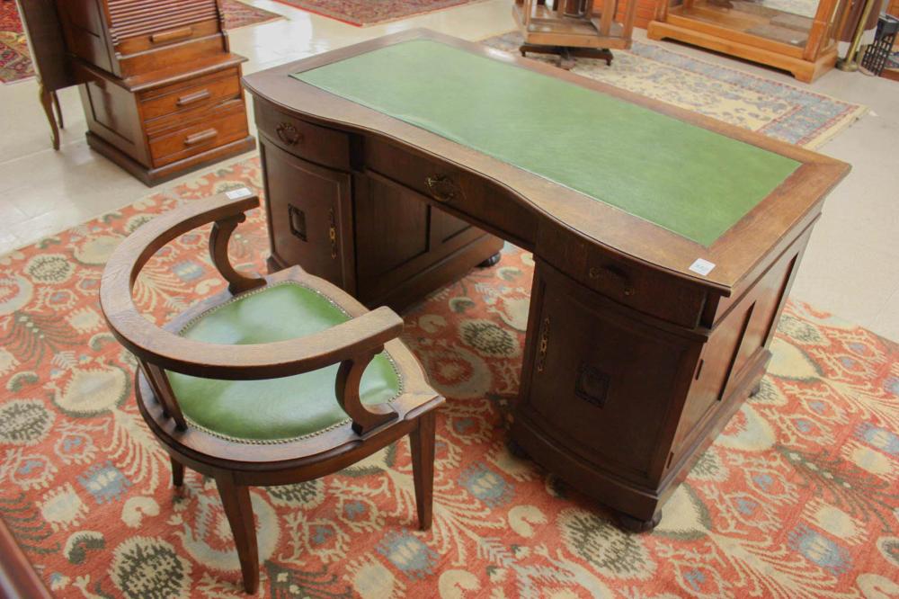 FLAT-TOP OAK DESK WITH CHAIR,