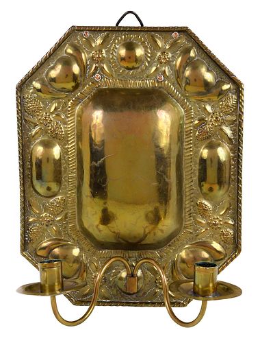 FLEMISH BRASS REPOUSSE TWO LIGHT