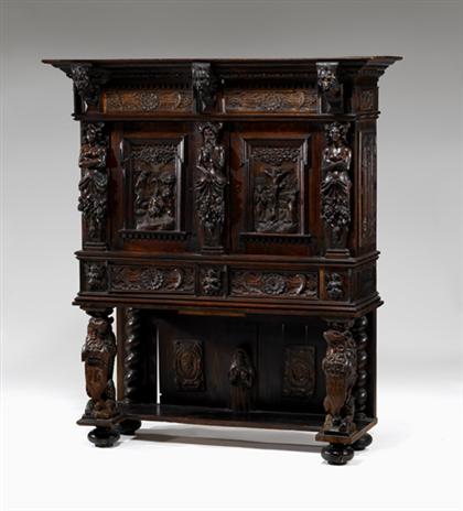 Flemish carved oak cabinet on stand