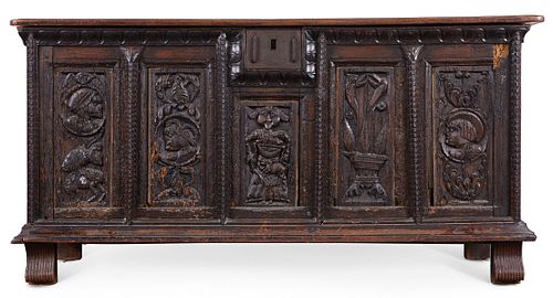 FLEMISH CARVED WOOD DOWRY