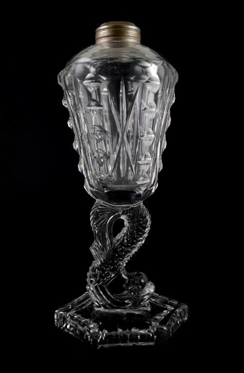 FLINT GLASS WHALE OIL LAMP,