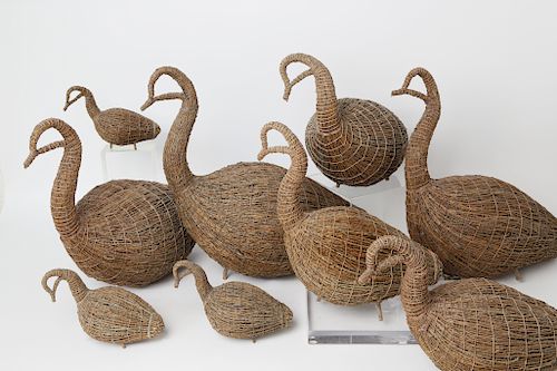 FLOCK OF NINE FOLK ART