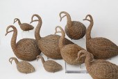 FLOCK OF NINE FOLK ART BRANCH-