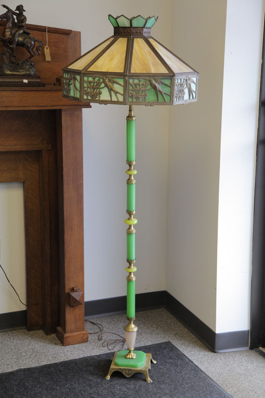FLOOR LAMP. Green onyx and brass