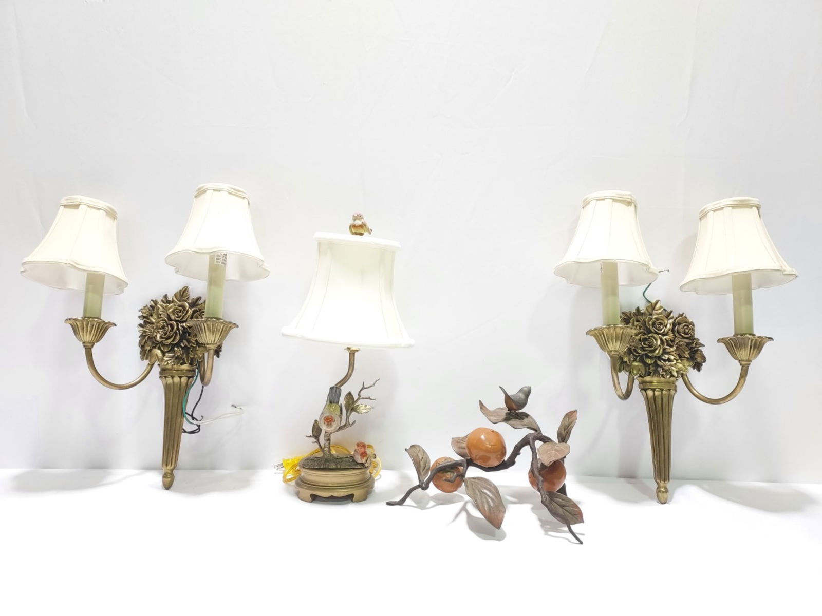 FLORAL BRASS SCONCES & ENAMELED