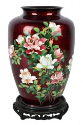 FLORAL CLOISONNE VASEunmarked,