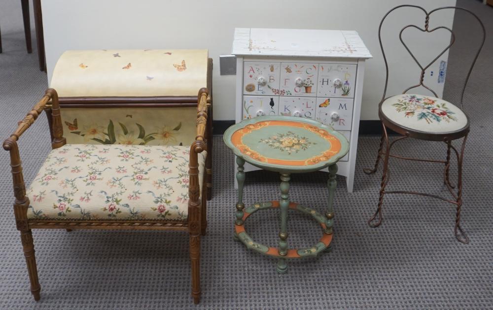 FLORAL DECORATED CHEST, UPHOLSTERED