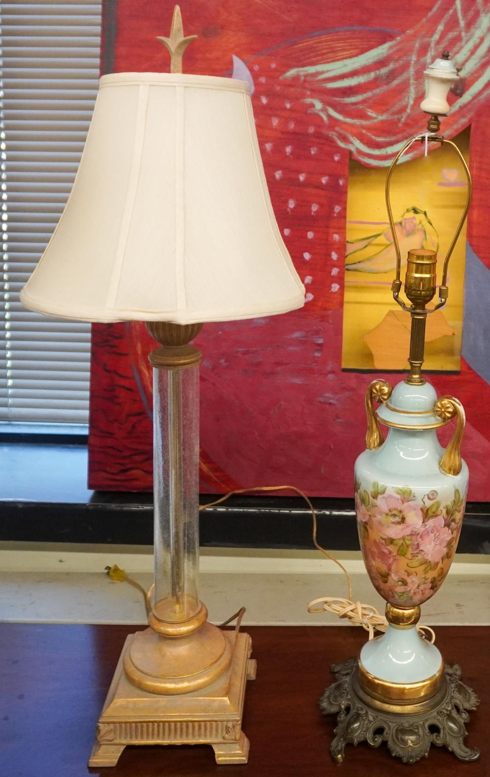 FLORAL DECORATED PORCELAIN LAMP AND