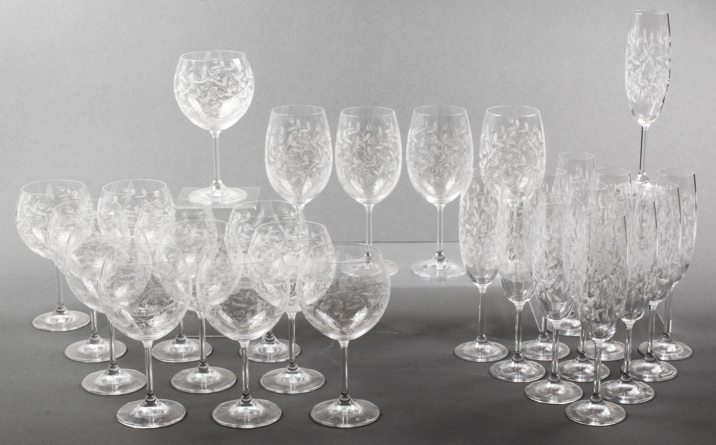 FLORAL ETCHED CRYSTAL STEMWARE,