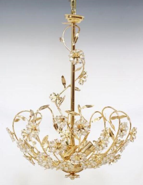 FLORAL GILT METAL & CRYSTAL 3-LT