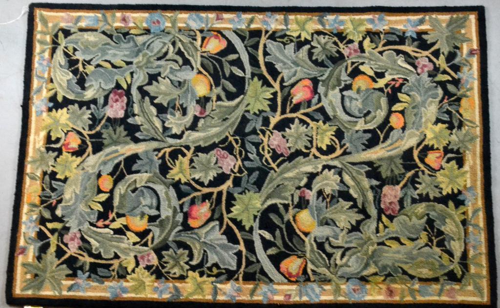 Floral Hand-Hooked RugDepicting