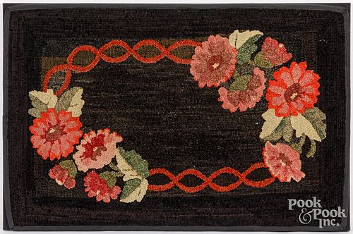FLORAL HOOKED RUGFloral hooked rug,