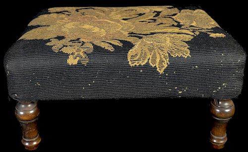 FLORAL NEEDLEPOINT FOOTSTOOLBlack
