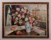 FLORAL STILL LIFE W/ BLUE & WH