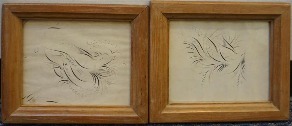 FLORAL/BIRD RENDERINGS, TWO INKS ON