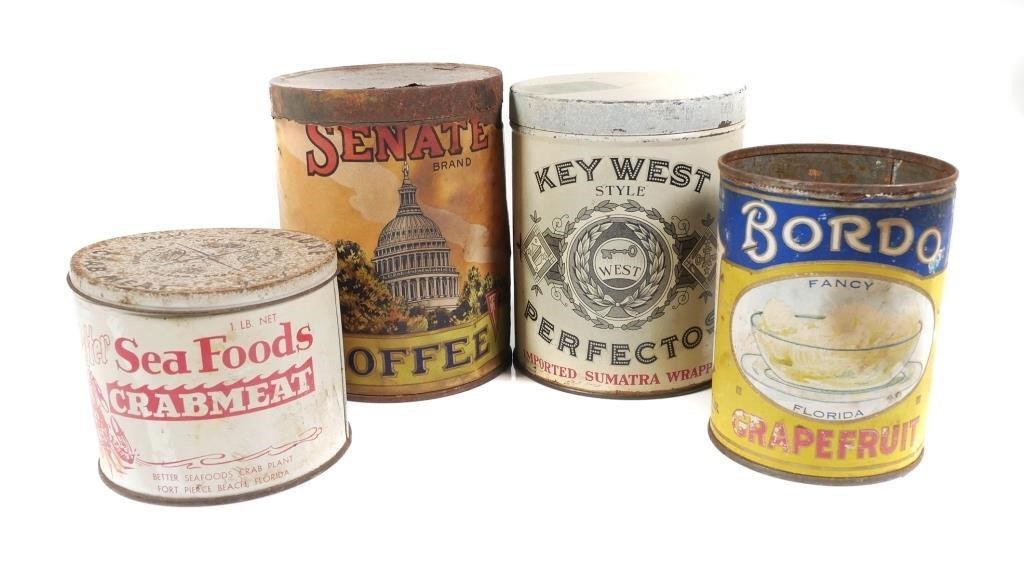 FLORIDA (4) LABELED ANTIQUE TIN