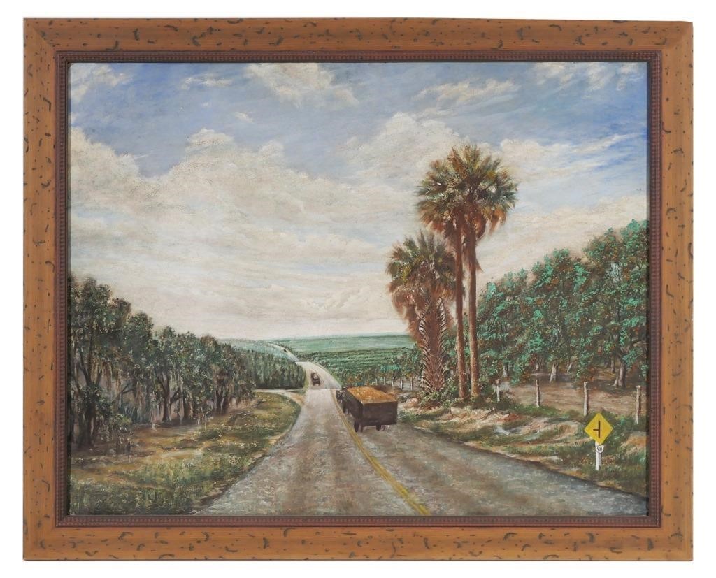 FLORIDA FARM SCENE, OIL ON