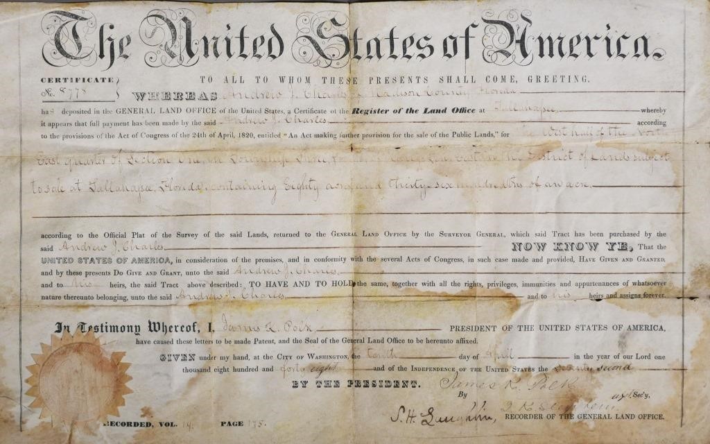 FLORIDA LAND GRANT, 1848