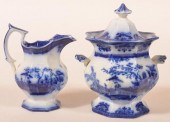 FLOW BLUE CHINA "AMOY" PITCHER