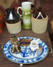 FLOW BLUE ONION PORCELAIN AND