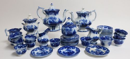 FLOW BLUE 'SCINDE' TRANSFERWARE TEA