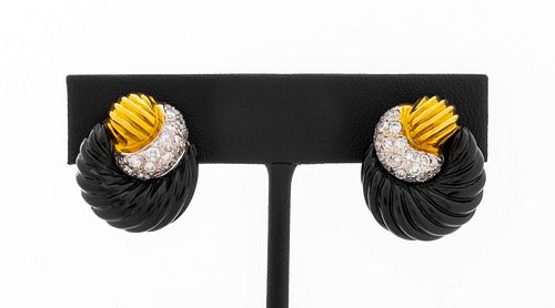 FLUTED 18K YELLOW GOLD BLACK ONYX