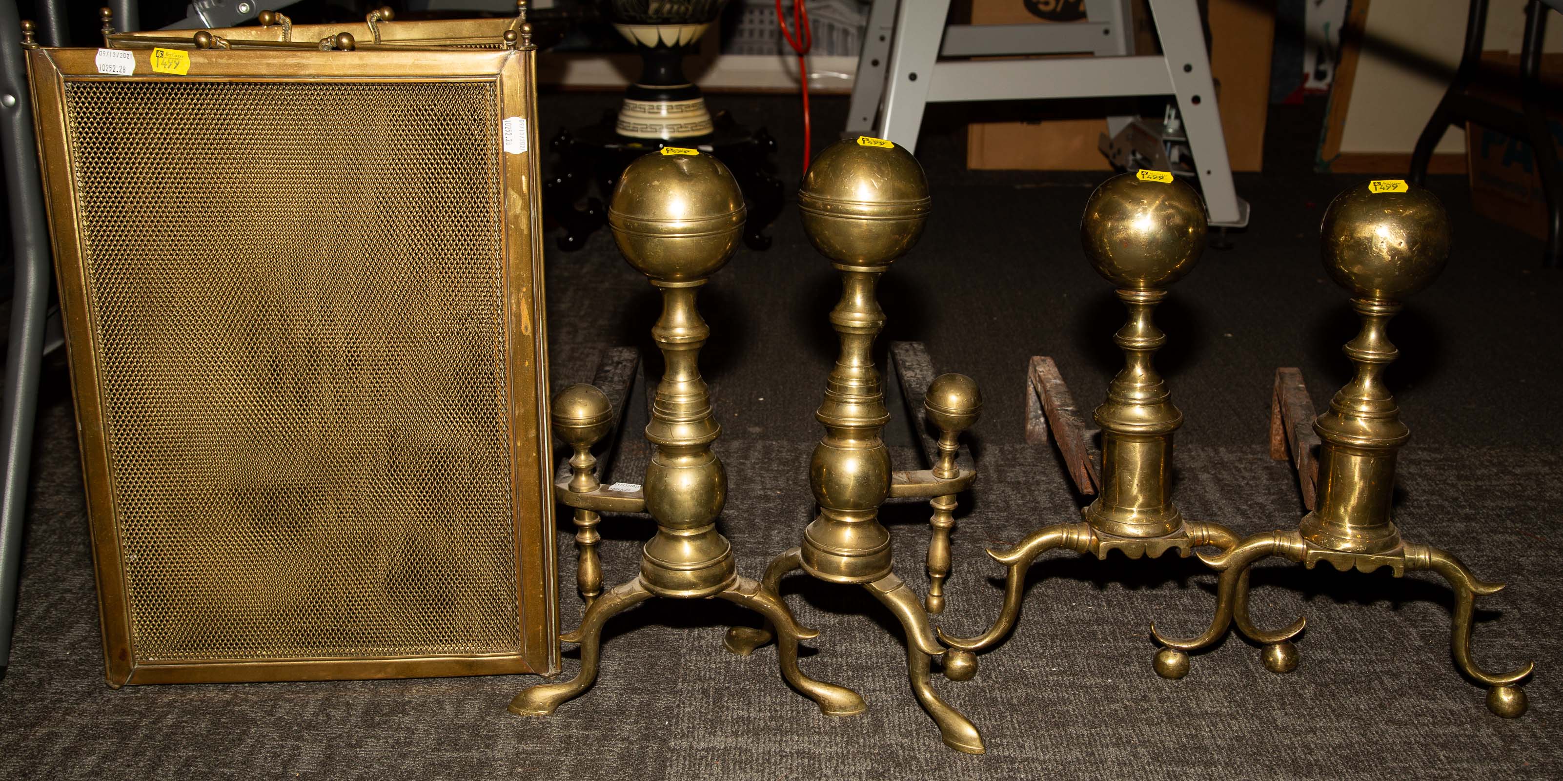 FOLDING FIRE SCREEN & TWO PAIRS