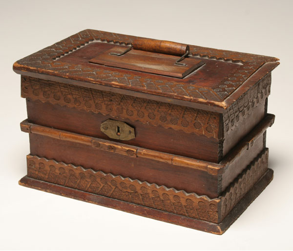 Folk art box; hand carved scalloped