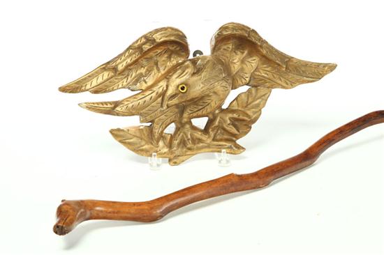 FOLK ART CANE AND CARVED EAGLE. 