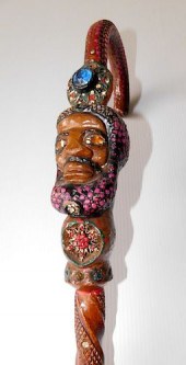 FOLK ART CANECarved and painte