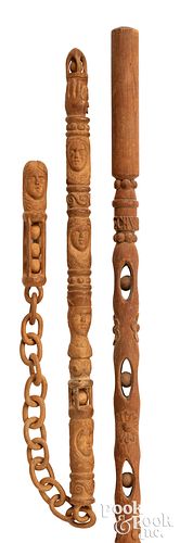 FOLK ART CARVED CANE AND WHIMSEY,