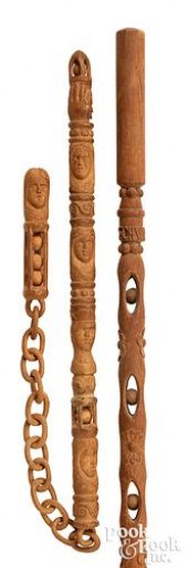 FOLK ART CARVED CANE AND WHIMS