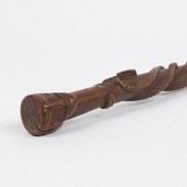 FOLK ART CARVED CANE WITH SNAK