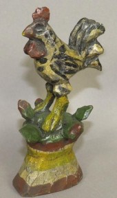 FOLK ART CARVED CHICK ON FRUIT