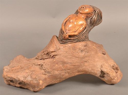 FOLK ART CARVED DRIFTWOOD FIGURE OF