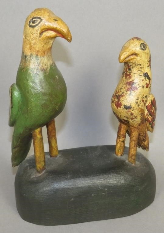 FOLK ART CARVED EAGLE & EAGLET BY