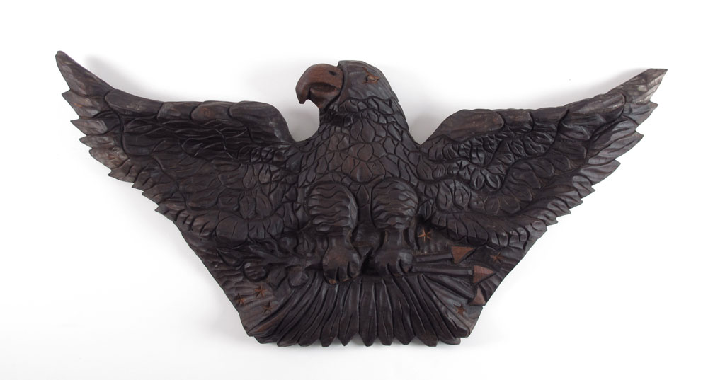 FOLK ART CARVED EAGLE SIGNED JEAN
