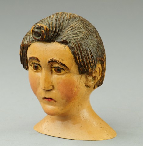 FOLK ART CARVED FEMALE BUST Well
