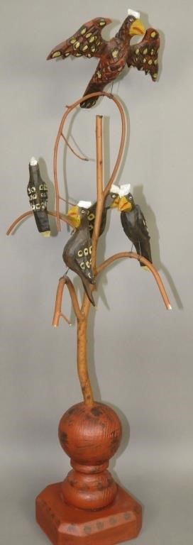 FOLK ART CARVED FIVE EAGLE BIRD