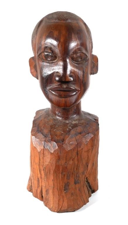 FOLK ART CARVED HARDWOOD BUST,